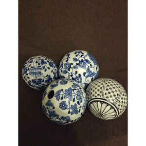 Porcelain Carpet balls Set of 4 3-4"  blue & white black & white